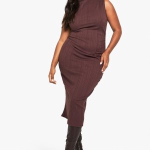 Plus Sleeveless High Neck Midi Dress