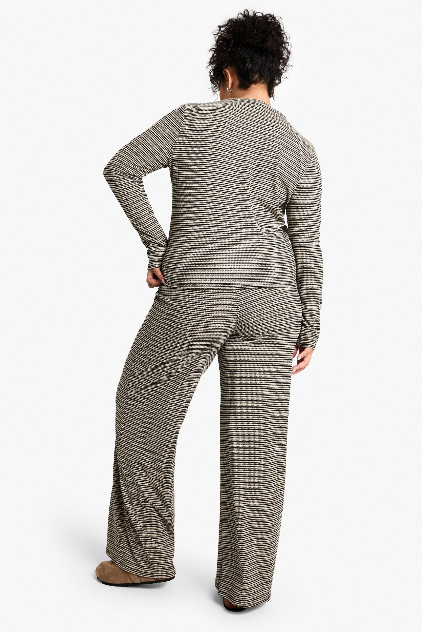 Plus Rib Tie Waist Stripe Trousers - Image 2