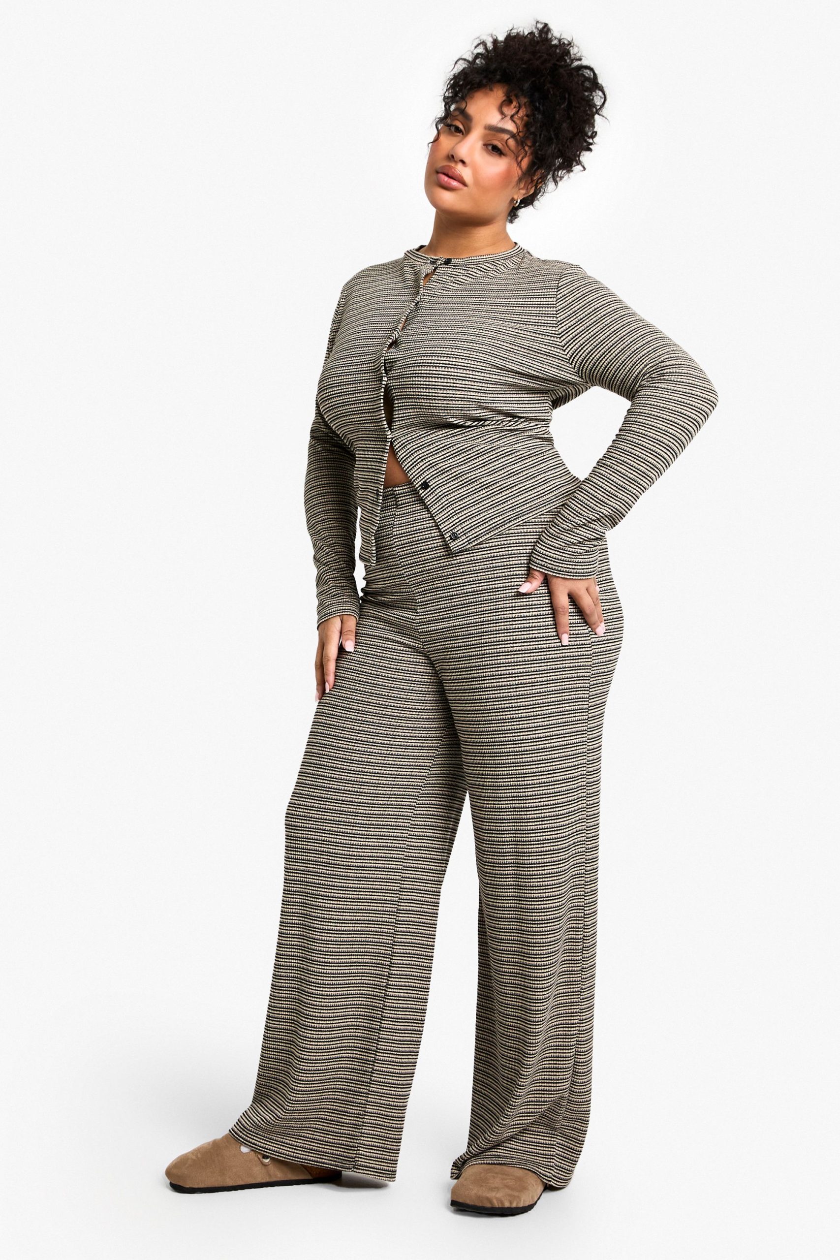 Plus Rib Tie Waist Stripe Trousers - Image 3