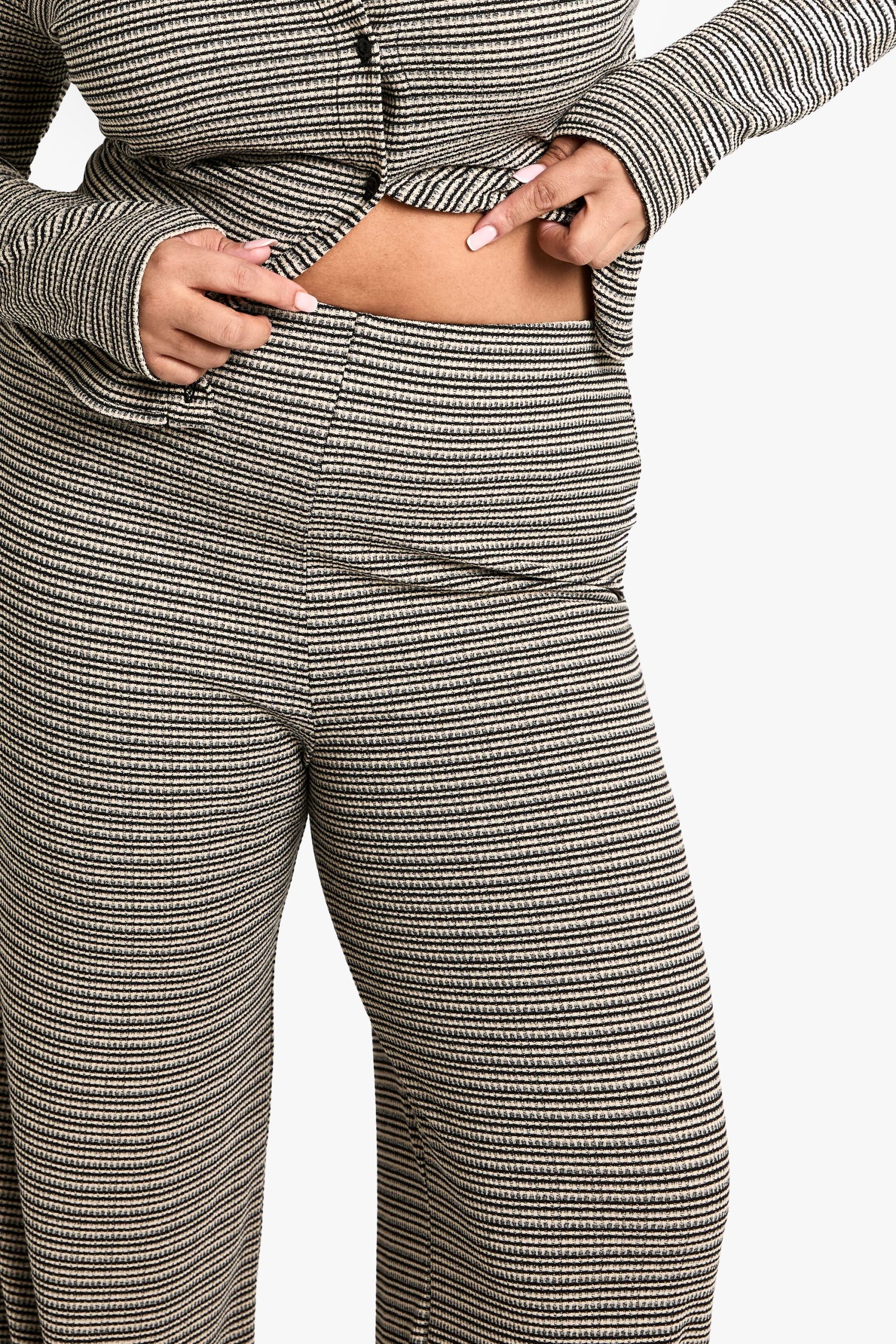 Plus Rib Tie Waist Stripe Trousers - Image 4