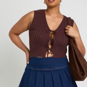 Plus Knitted Tie Detail Waistcoat