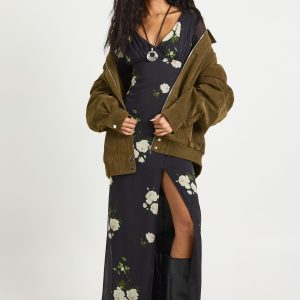 Floral Chiffon Plunge Maxi Dress