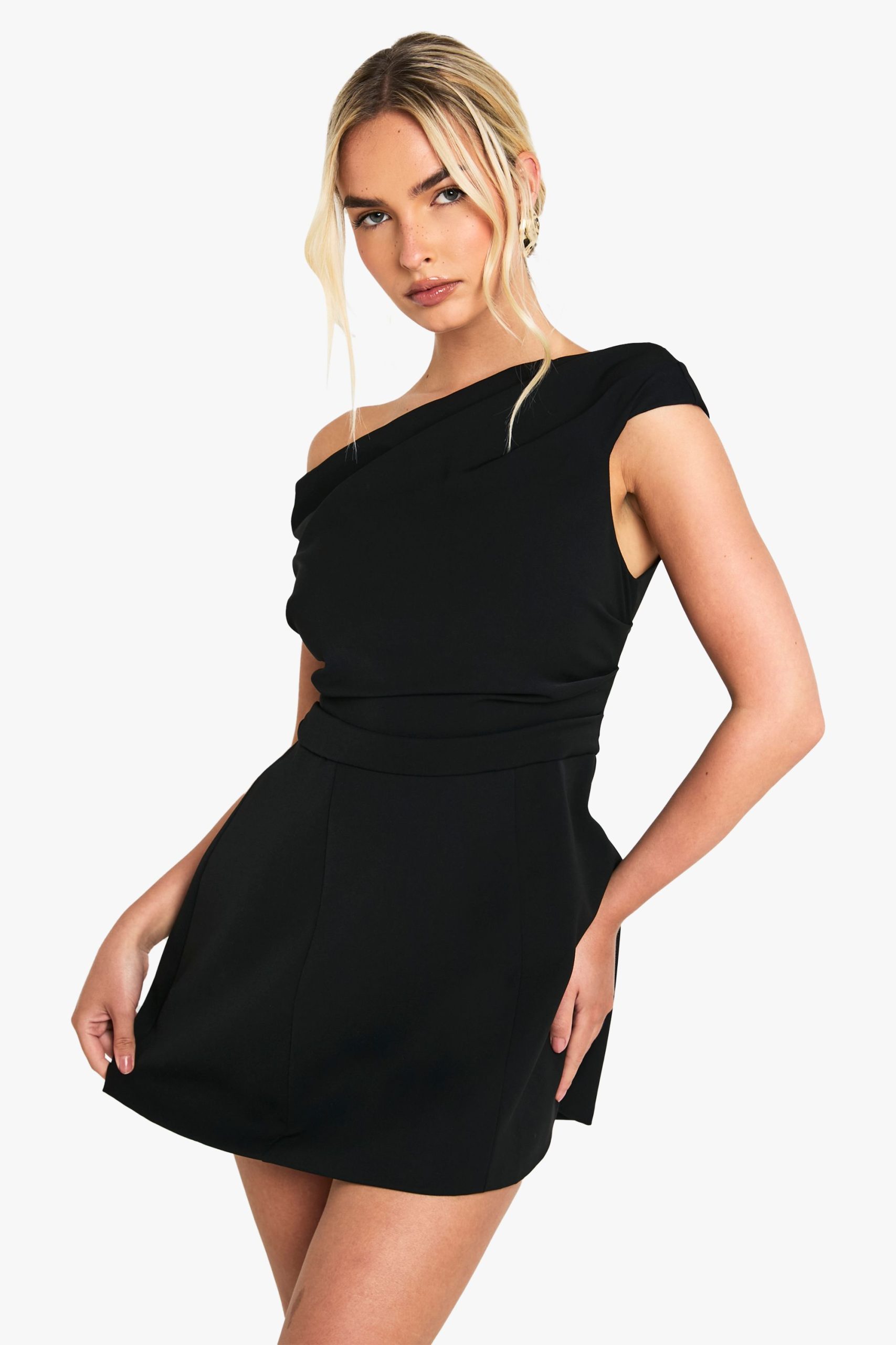 Asymmetric Drape Tailored Mini Dress