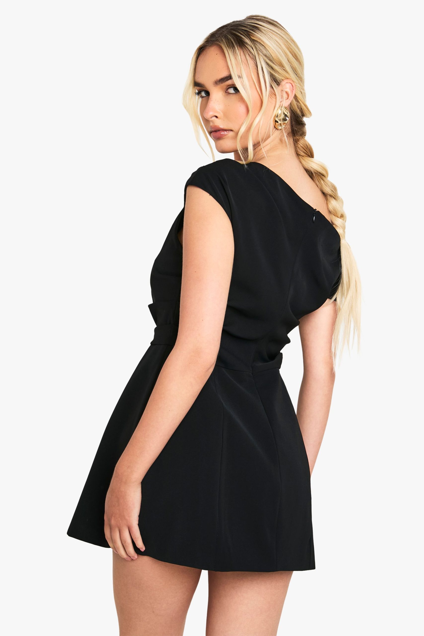 Asymmetric Drape Tailored Mini Dress - Image 2