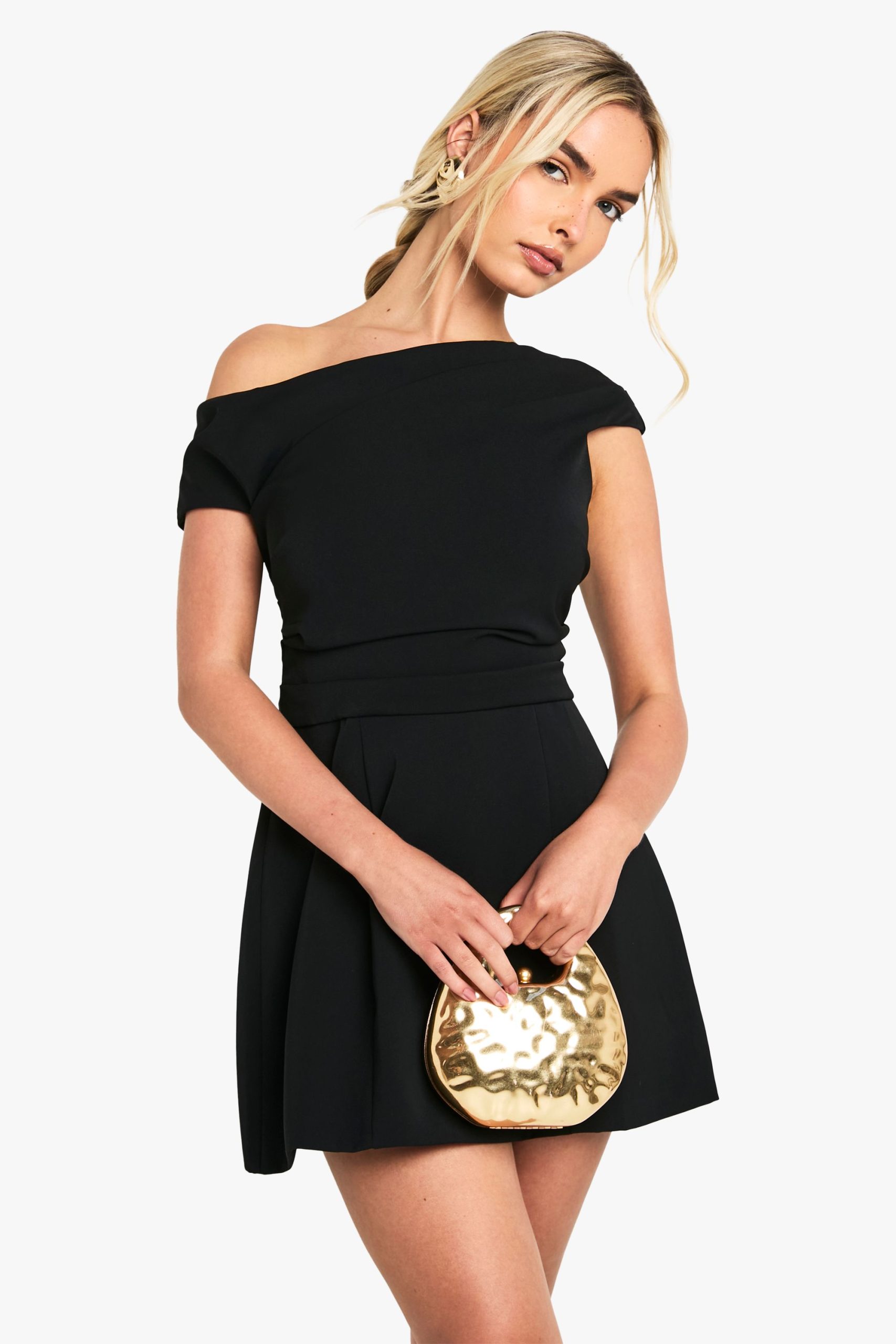 Asymmetric Drape Tailored Mini Dress - Image 3