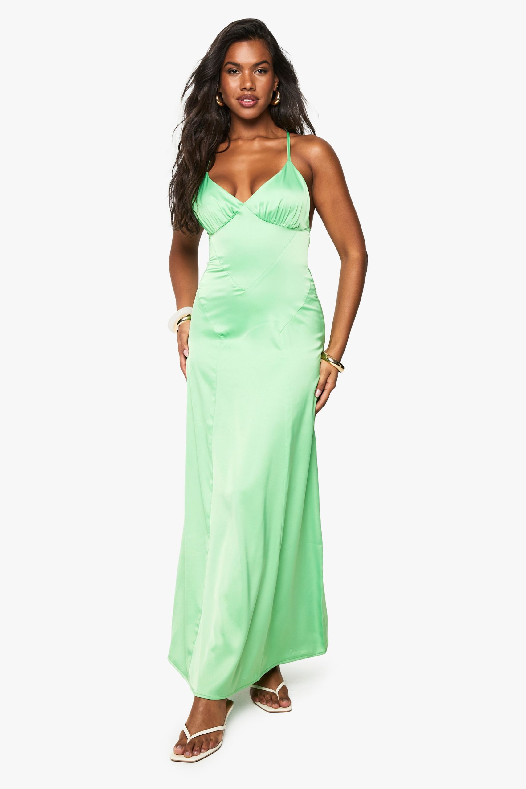 Satin Strappy Cross Over Slip Dress
