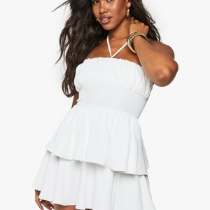 Halterneck Ruched Bust Skater Dress