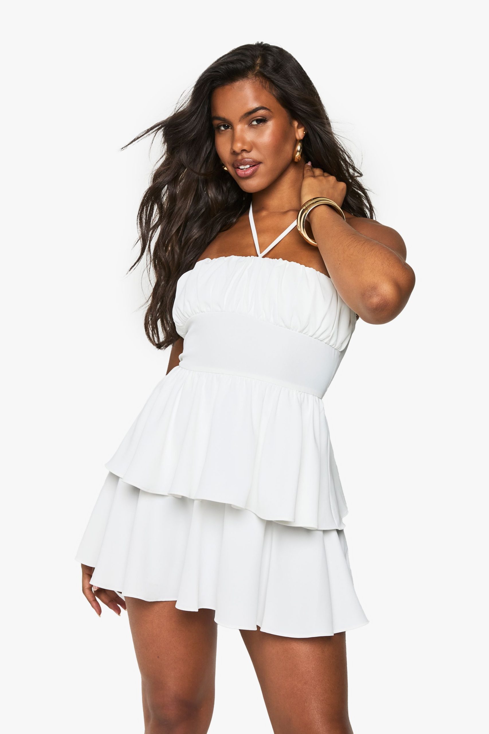 Halterneck Ruched Bust Skater Dress
