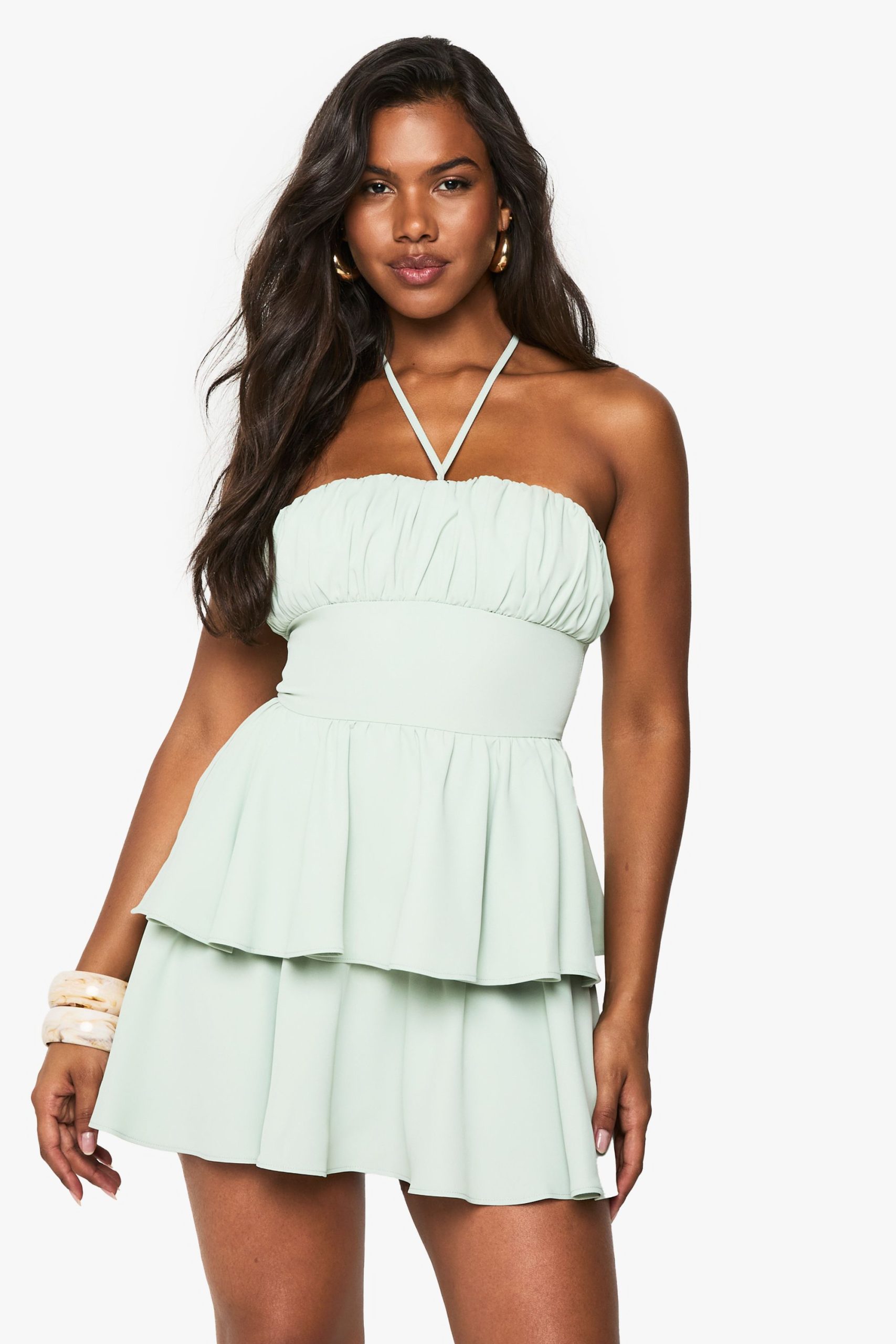 Halterneck Ruched Bust Skater Dress