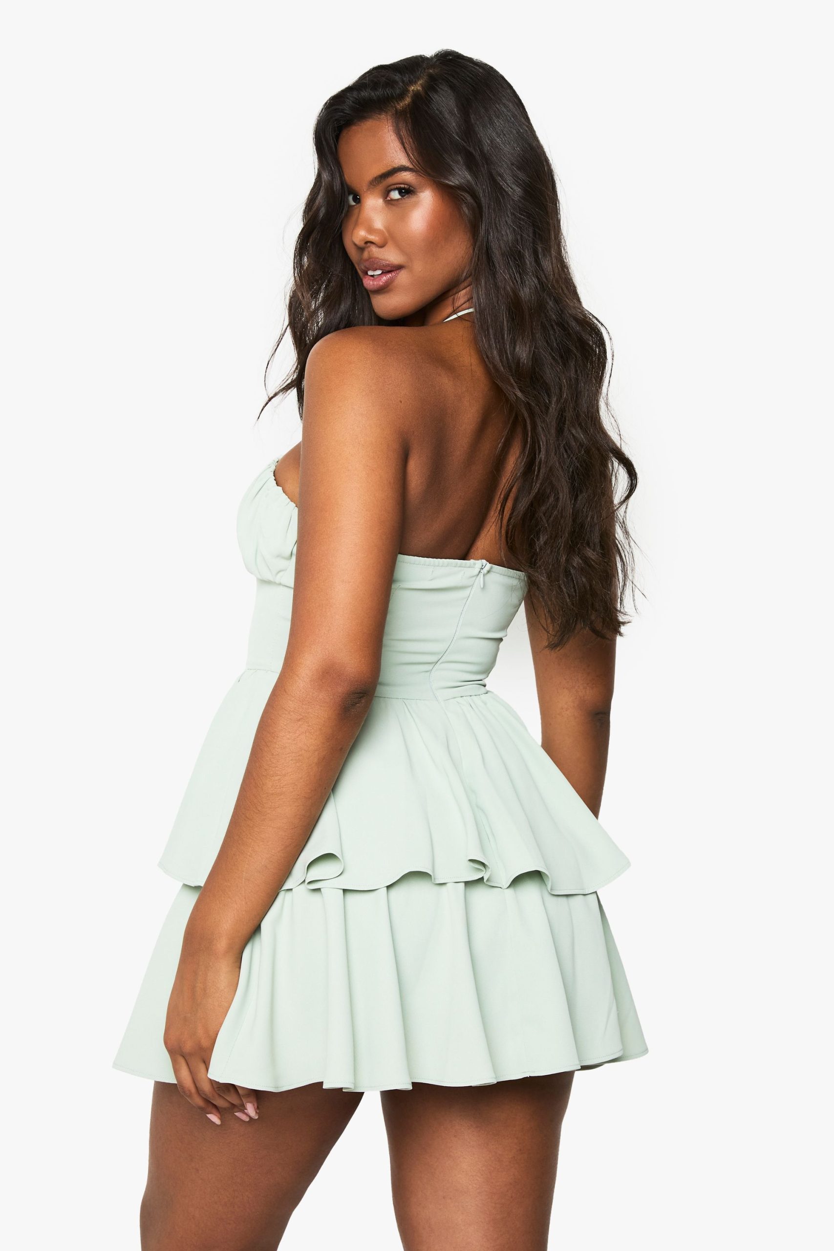 Halterneck Ruched Bust Skater Dress - Image 2