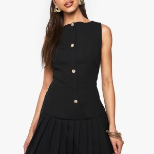 Dropped Waist Pleated Mini Dress