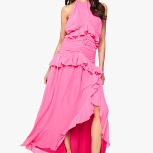 Halterneck Chiffon Ruffle Detail Maxi Dress