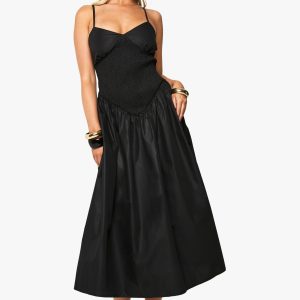 Shirred Strappy Midaxi Dress