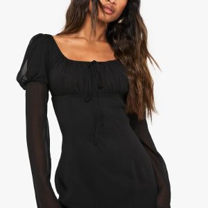 Crinkle Chiffon Long Sleeve Mini Dress