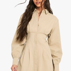 Collared Long Sleeve Shirt Dress