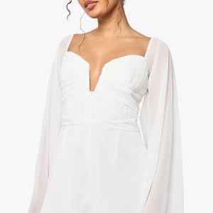 Chiffon Pleated Long Sleeve Playsuit