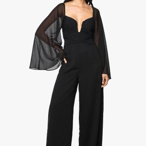 Chiffon Pleated Long Sleeve Jumpsuit