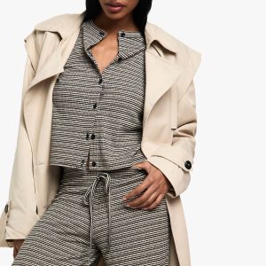 Striped Jersey Button Through Long Sleeve Top