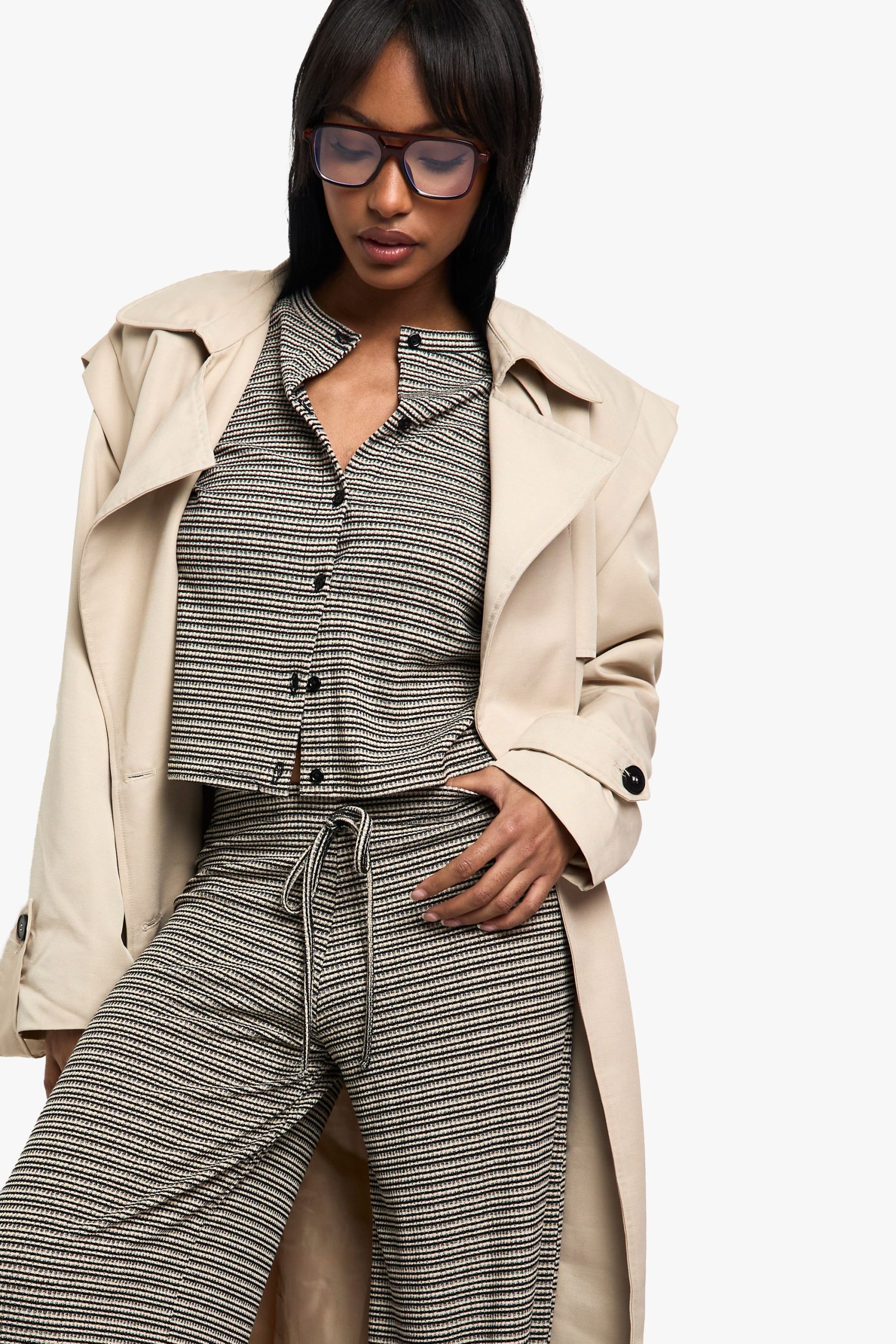 Striped Jersey Button Through Long Sleeve Top