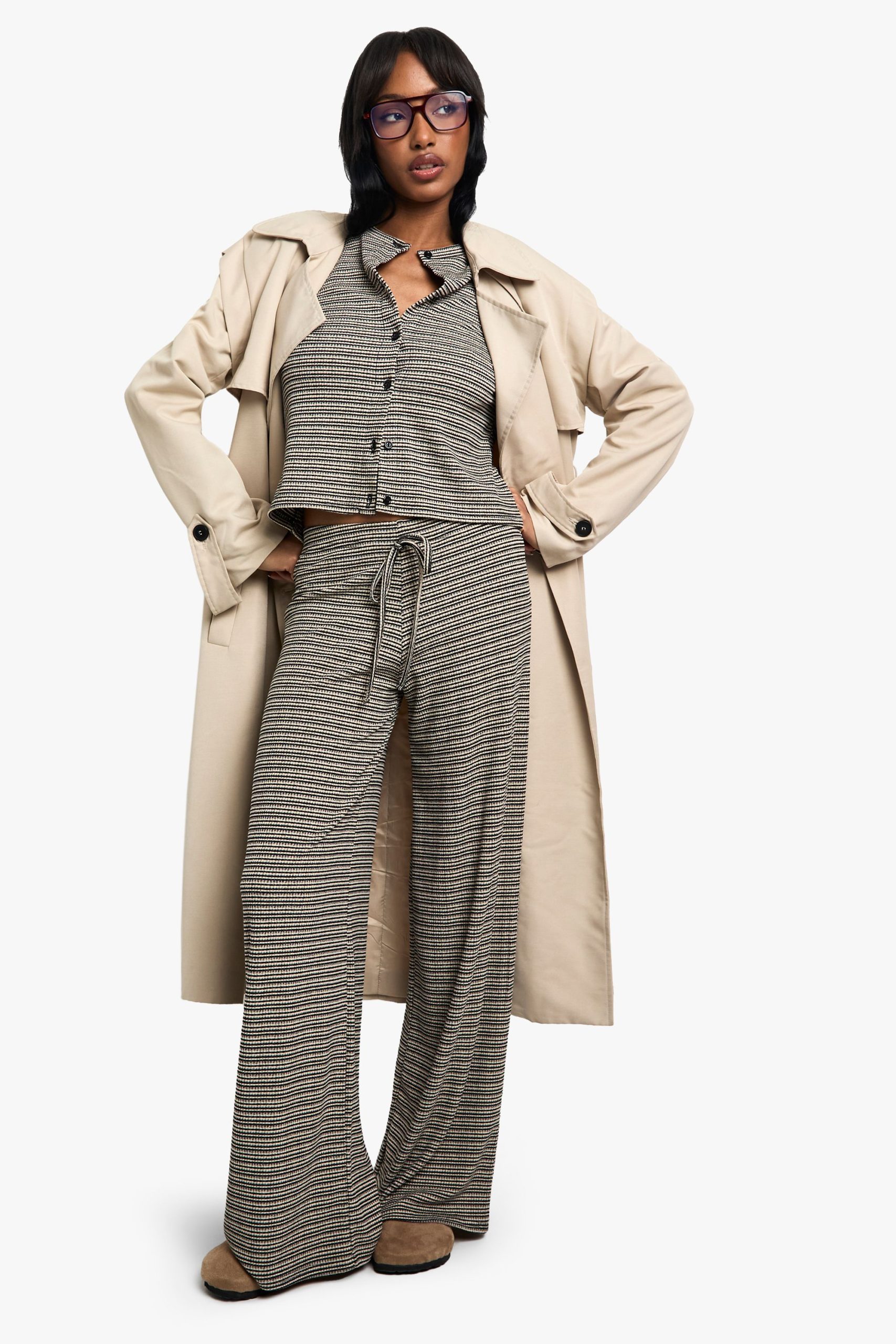 Striped Jersey Button Through Long Sleeve Top - Image 3