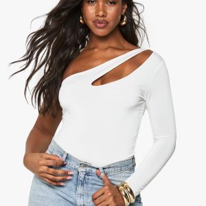 Double Layer Slinky Cut Out One Shoulder Bodysuit