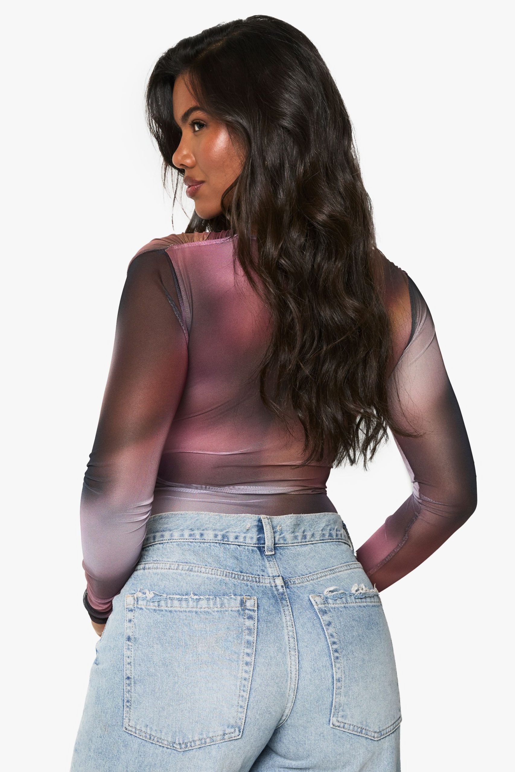 Printed Mesh Cross Over Bodysuit - Image 2