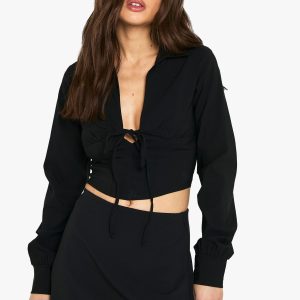 Bengaline Long Sleeve Plunge Front Top