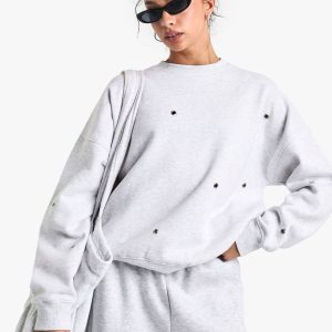 Eyelet Detail Oversized Sweatshirt