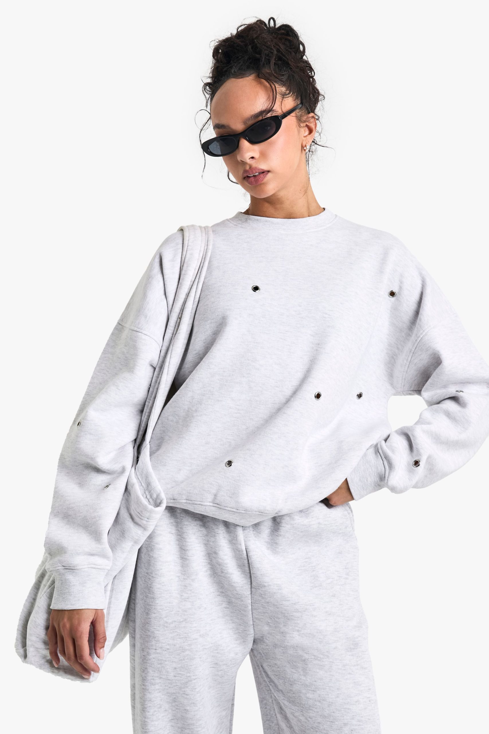 Eyelet Detail Oversized Sweatshirt