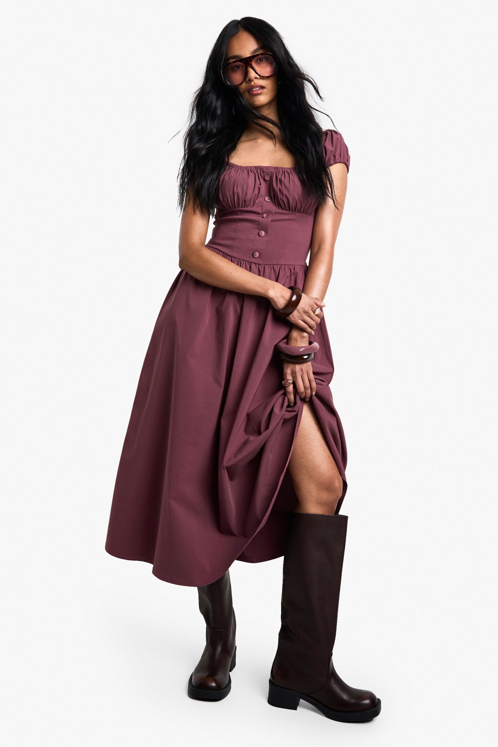Puff Sleeve Milkmaid Midi Dress