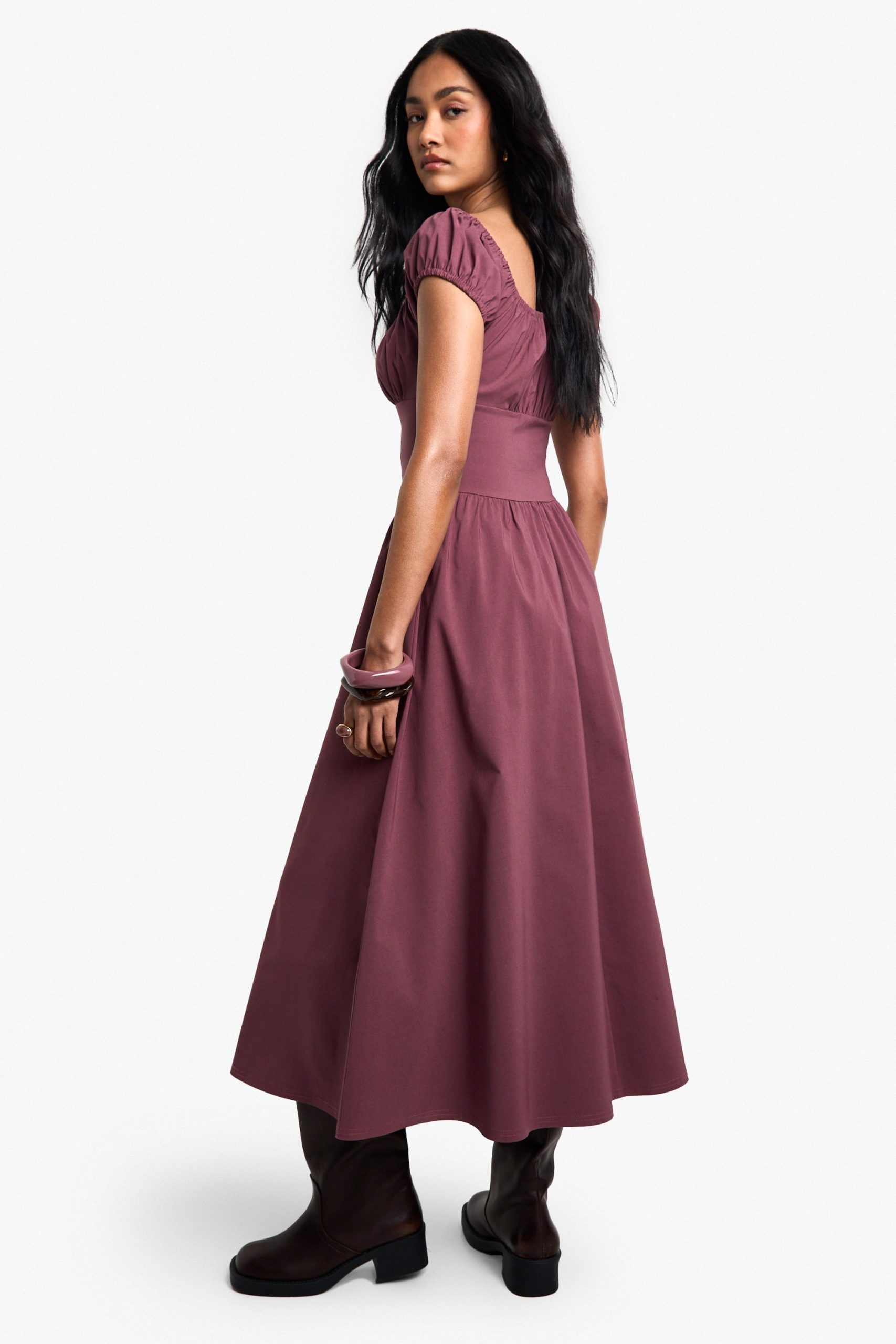 Puff Sleeve Milkmaid Midi Dress - Image 2