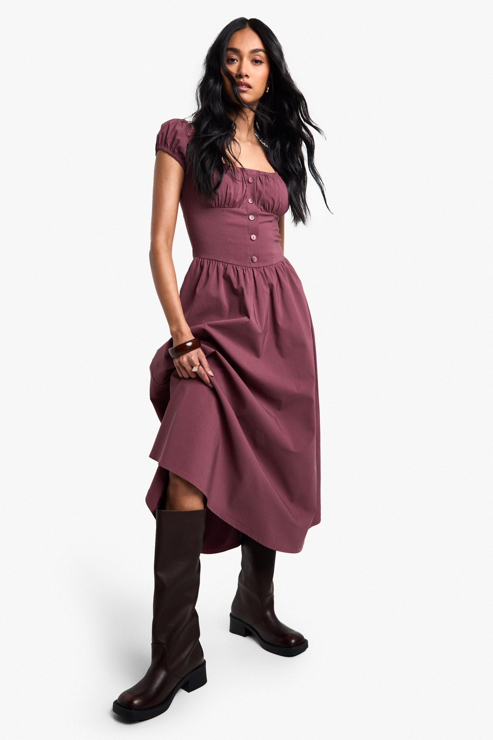 Puff Sleeve Milkmaid Midi Dress - Image 3