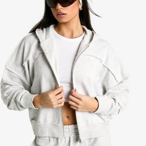 Exposed Seam Oversized Zip Through Hoodie