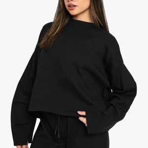 Pleated Sleeve Interlock Sweatshirt