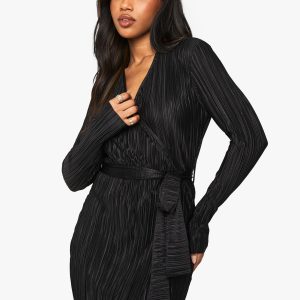 Plisse Wrap Mini Dress