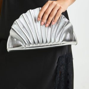 Metallic Ruffle Clutch Bag