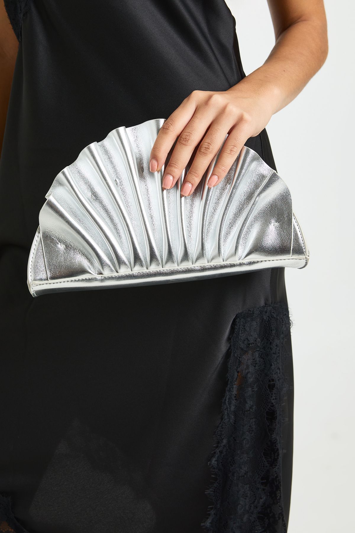 Metallic Ruffle Clutch Bag