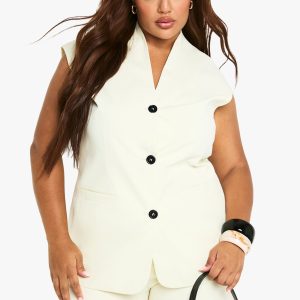 Plus Cap Sleeve Longline Tailored Waistcoat
