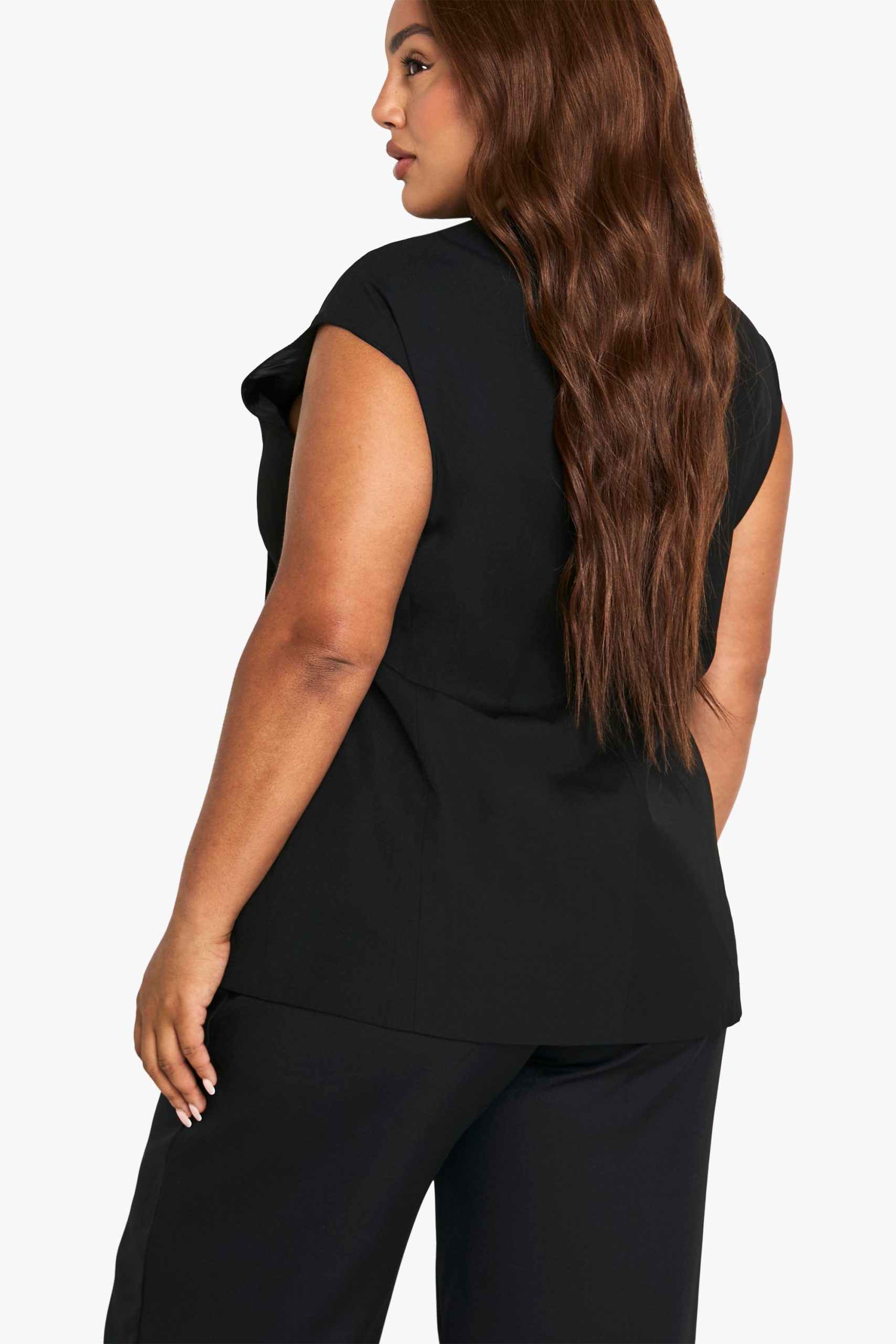 Plus Cap Sleeve Longline Tailored Waistcoat - Image 2