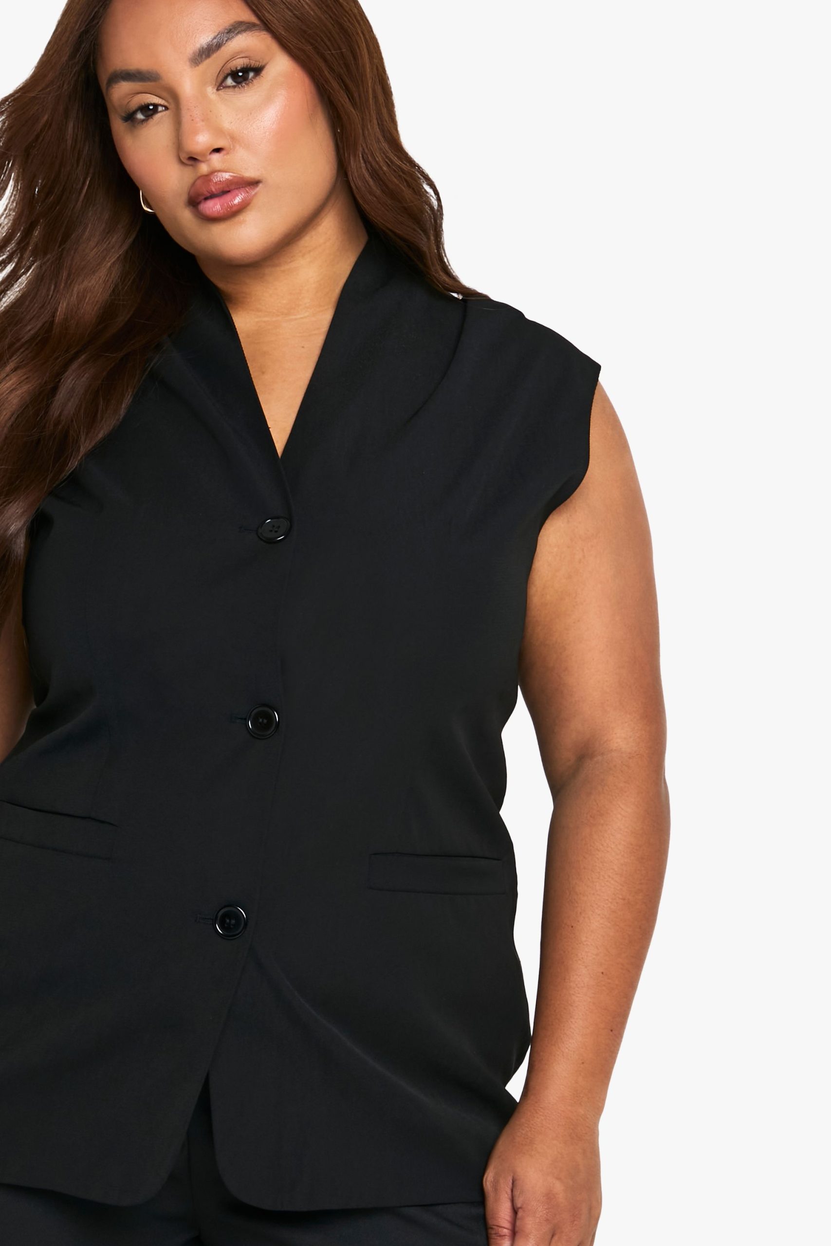 Plus Cap Sleeve Longline Tailored Waistcoat - Image 4