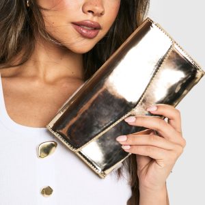 Metallic Fold Over Clutch Bag