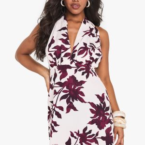 Palm Print Halterneck Skater Mini Dress