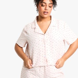 Plus Cherry Print Shirt & Short Pyjama Set