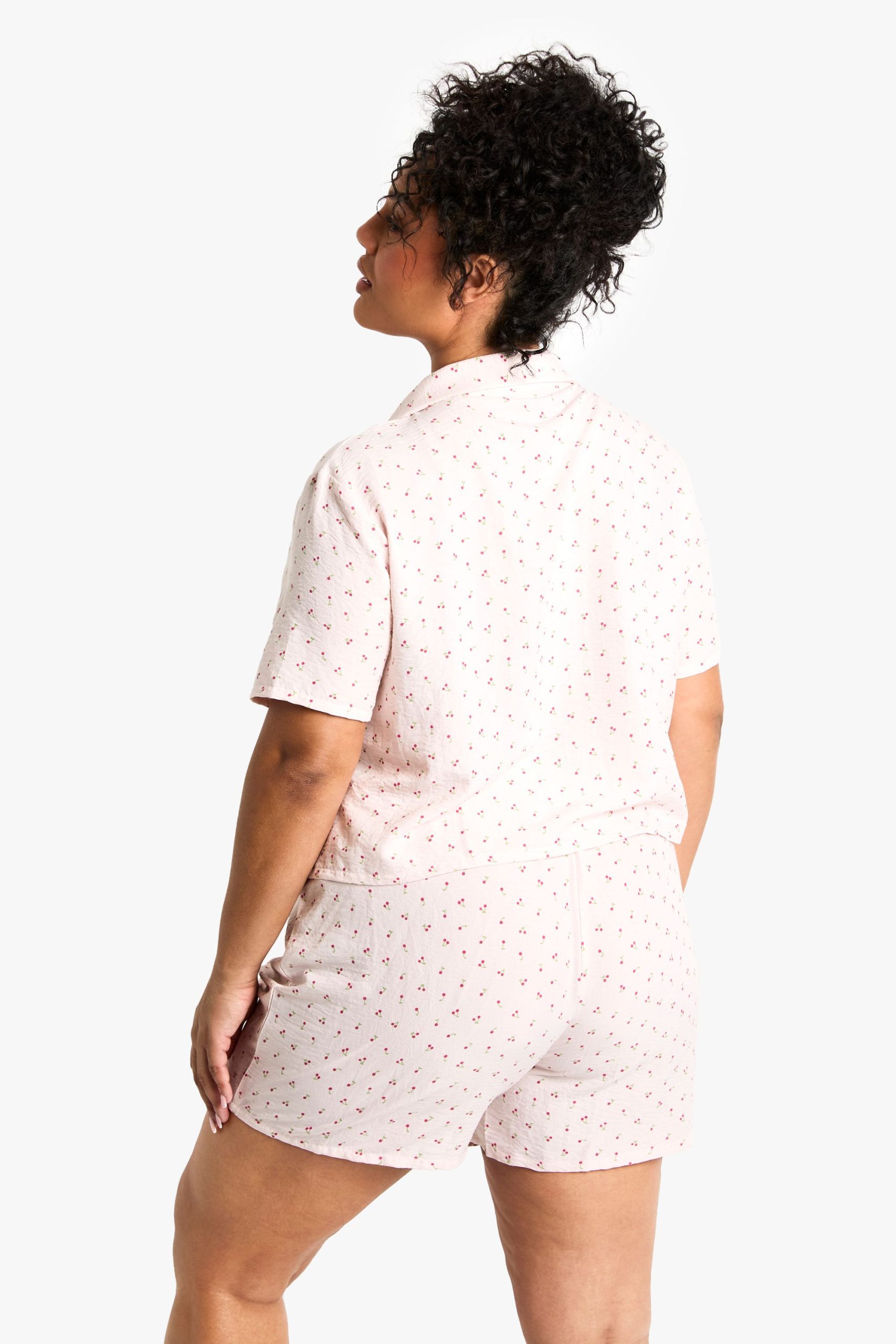 Plus Cherry Print Shirt & Short Pyjama Set - Image 2