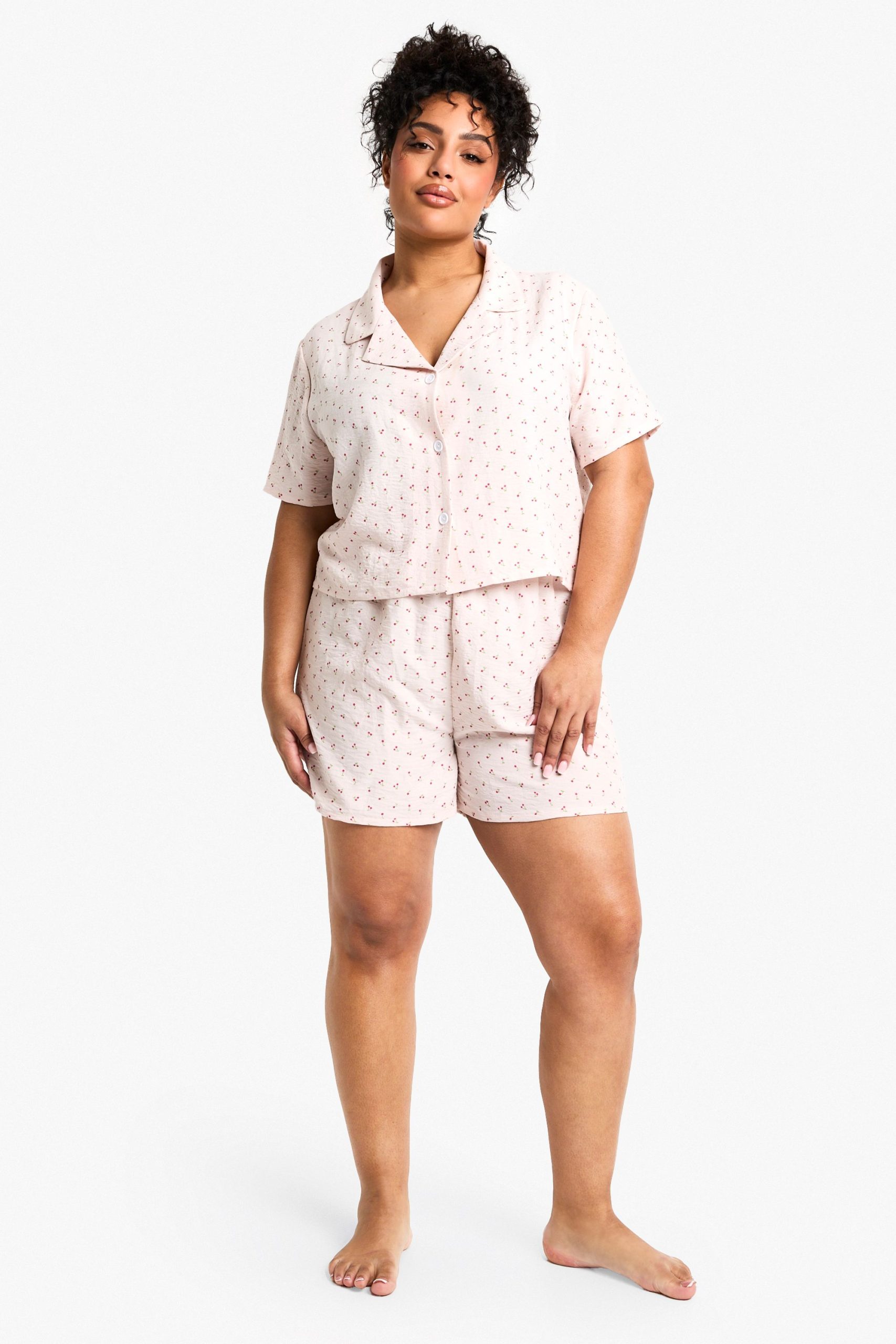 Plus Cherry Print Shirt & Short Pyjama Set - Image 3