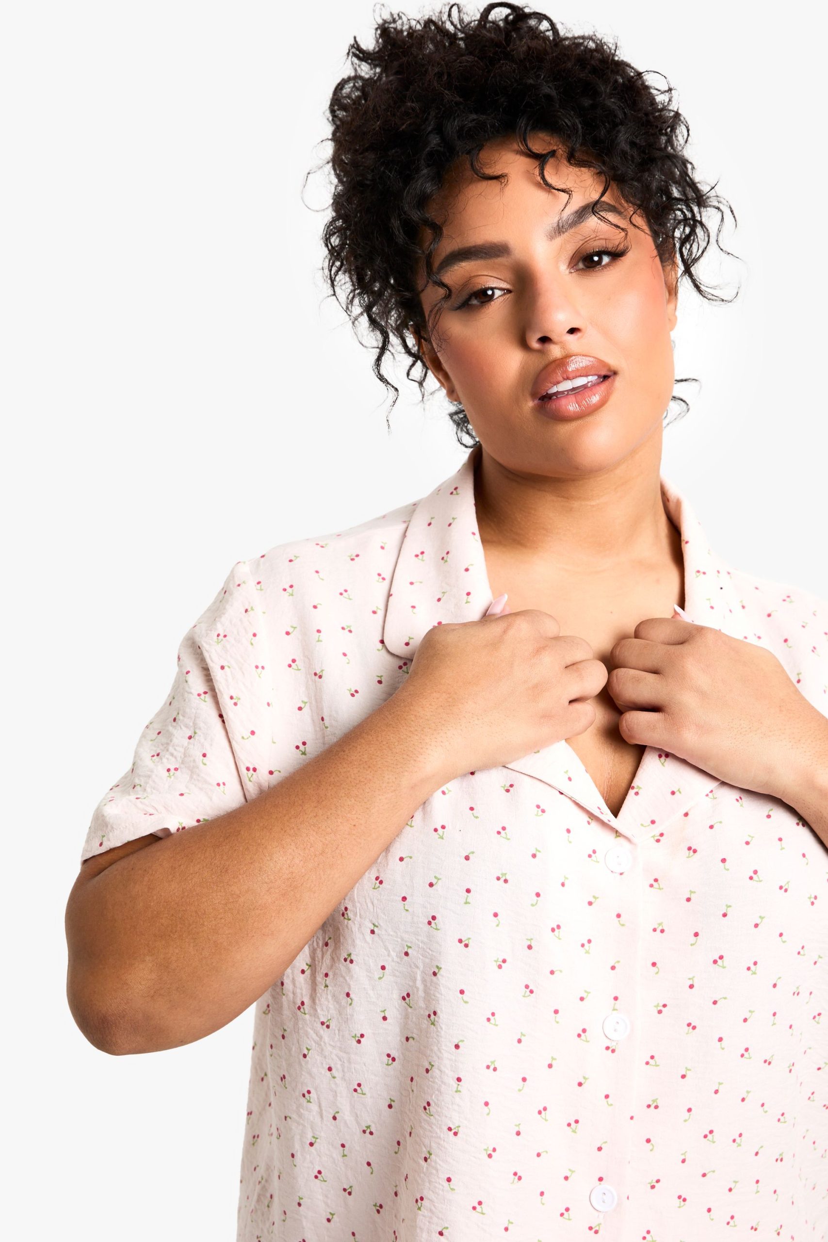 Plus Cherry Print Shirt & Short Pyjama Set - Image 4