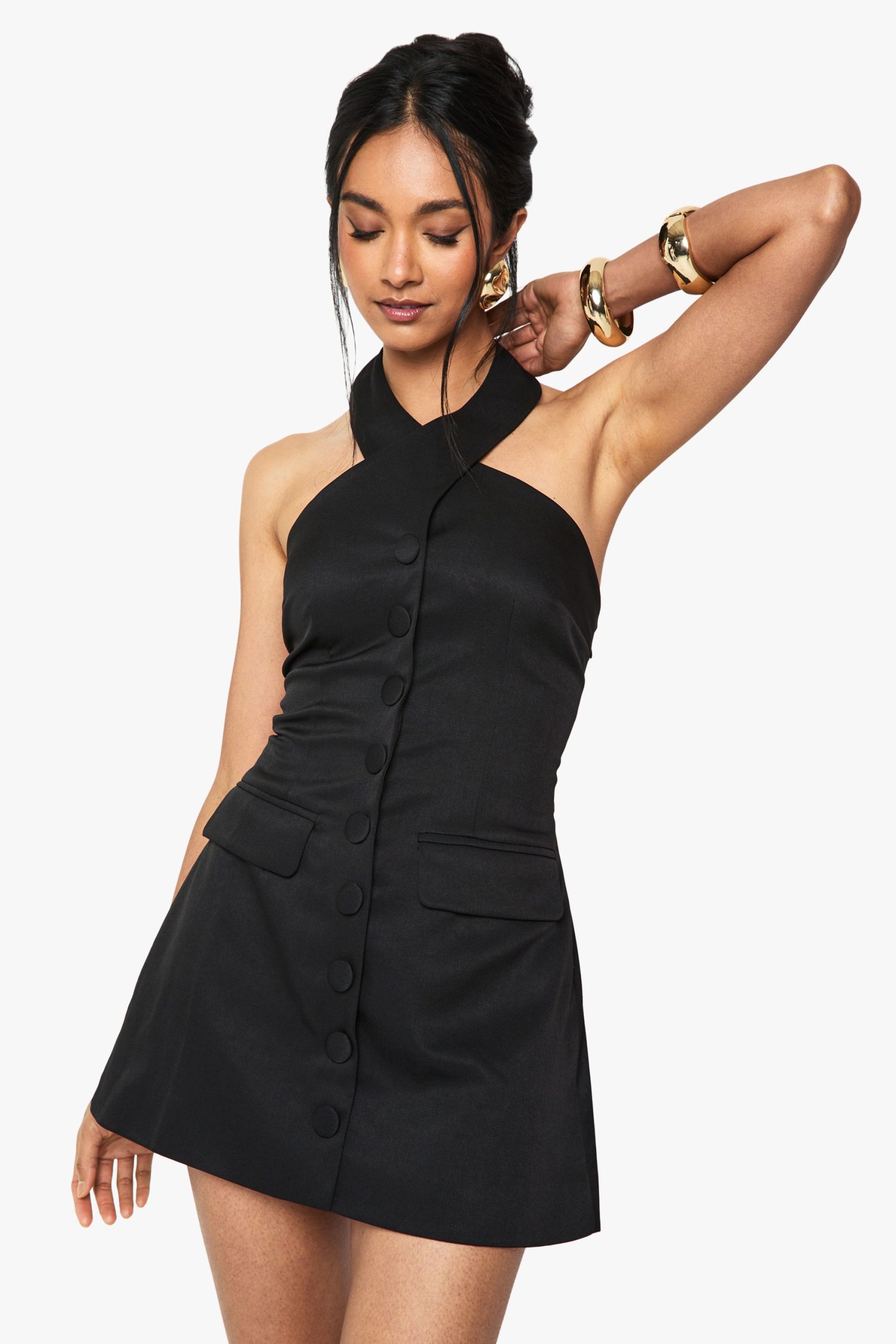 Halterneck Tailored Micro Mini Dress