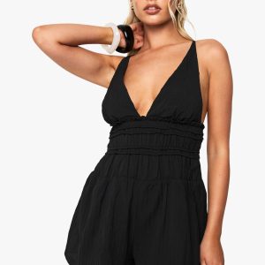 Textured Strappy Ruched Playsuit