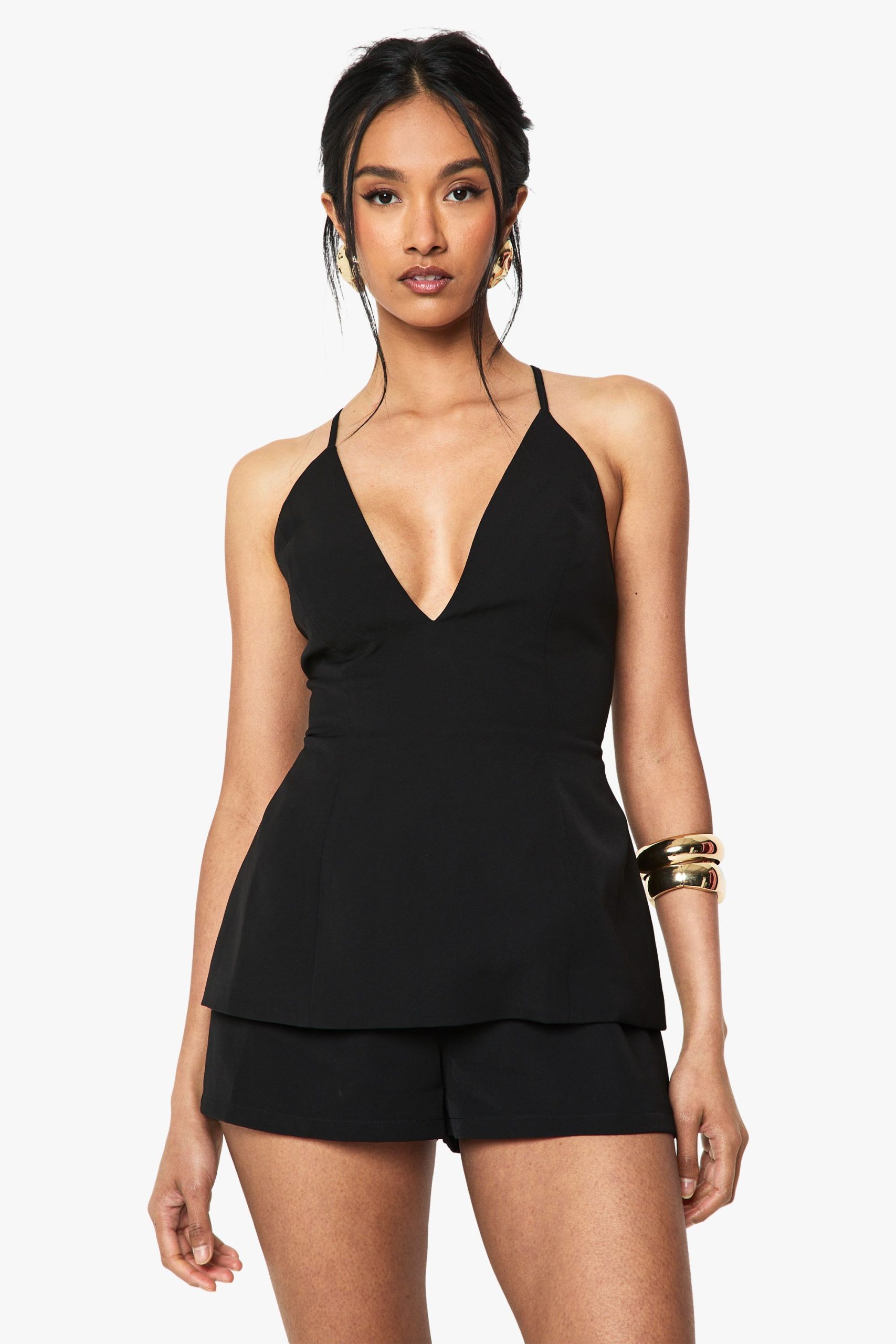 Strappy V Neck Tailored Playsuit