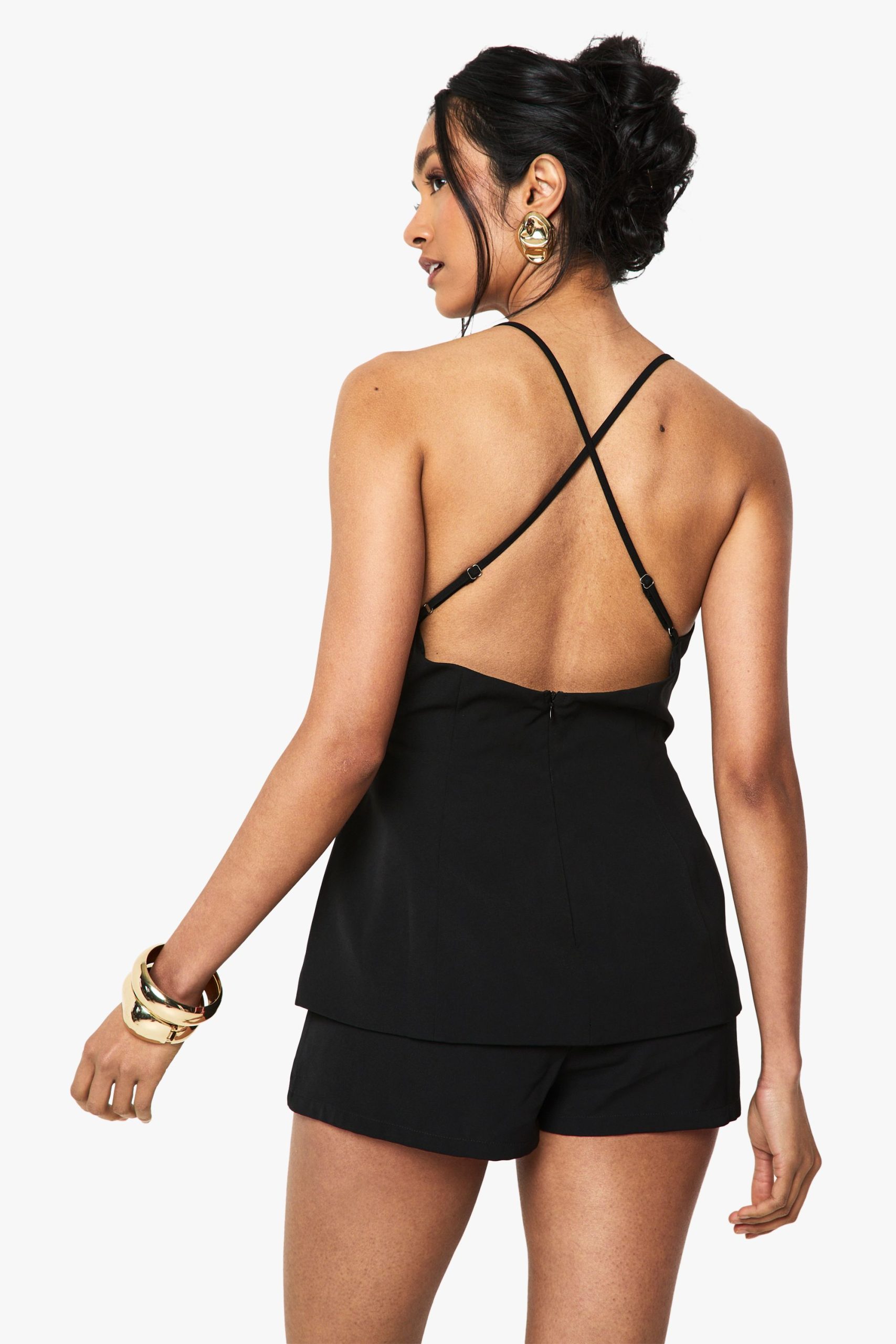 Strappy V Neck Tailored Playsuit - Image 2